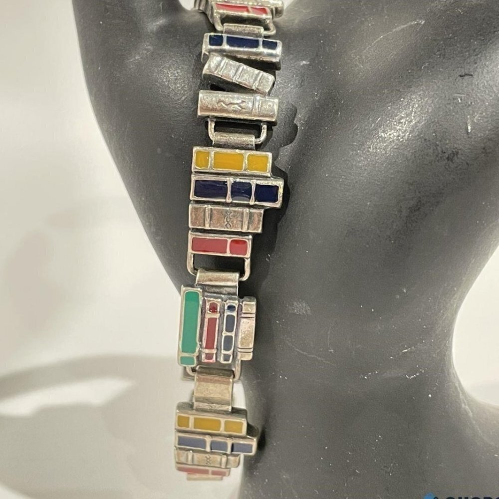 Vintage 925 Sterling Silver Enamel Bracelet 22g